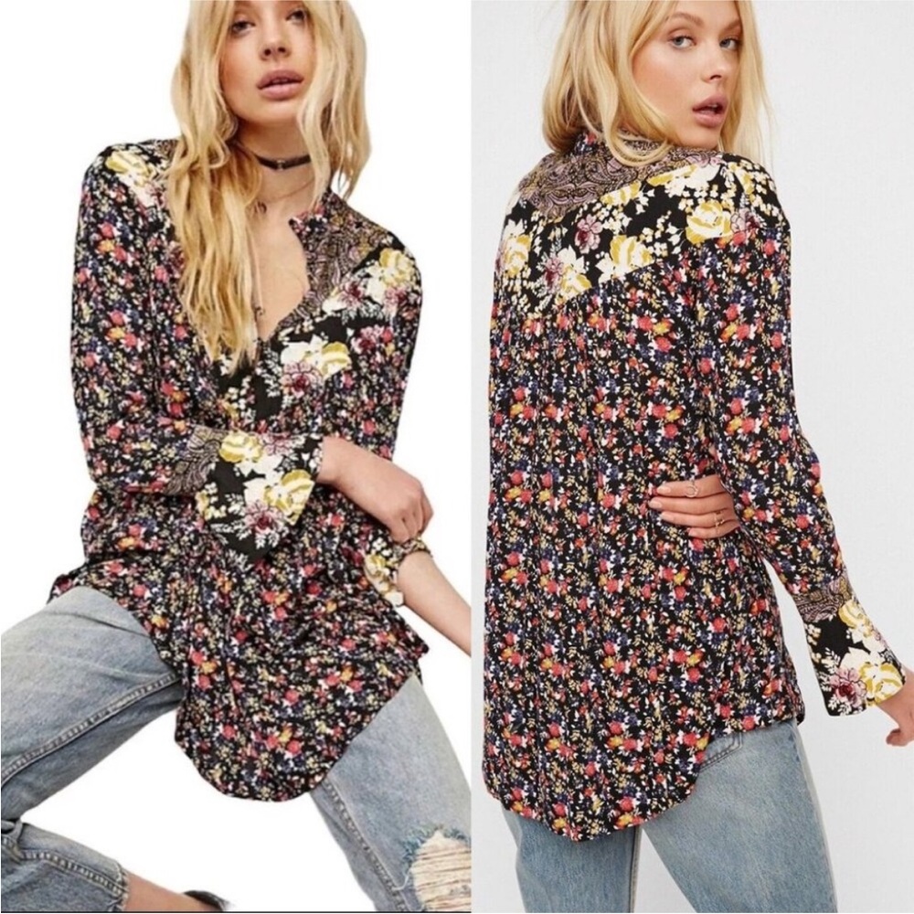 Free People Floral Tunic Blouse‎ Flowy Size S - Picture 2 of 13